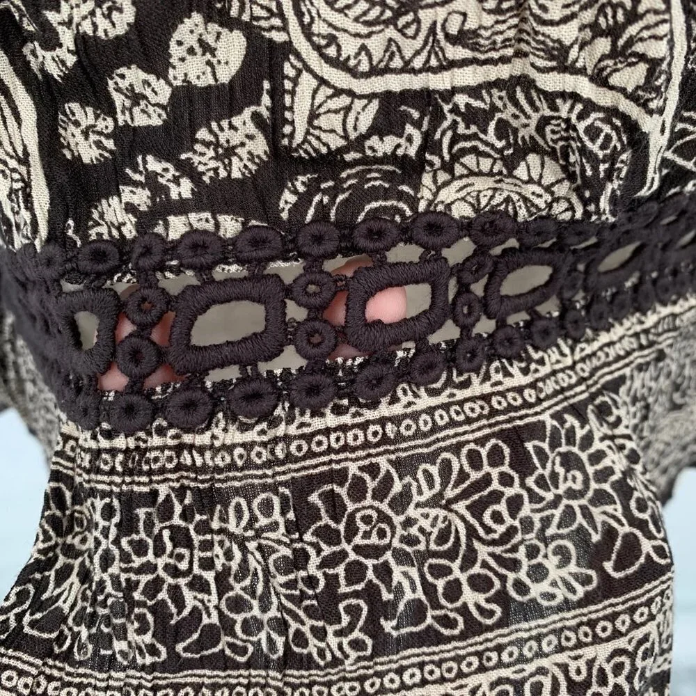 PATRONS OF PEACE Cut Out Top Bell Sleeve Boho S Bohemian Blouse Women Brown